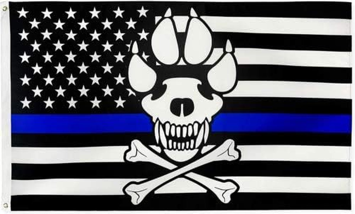Police Memorial K9 Dog Skull & PAW Blue Lives Matter USA Flag Rough Tex 100D