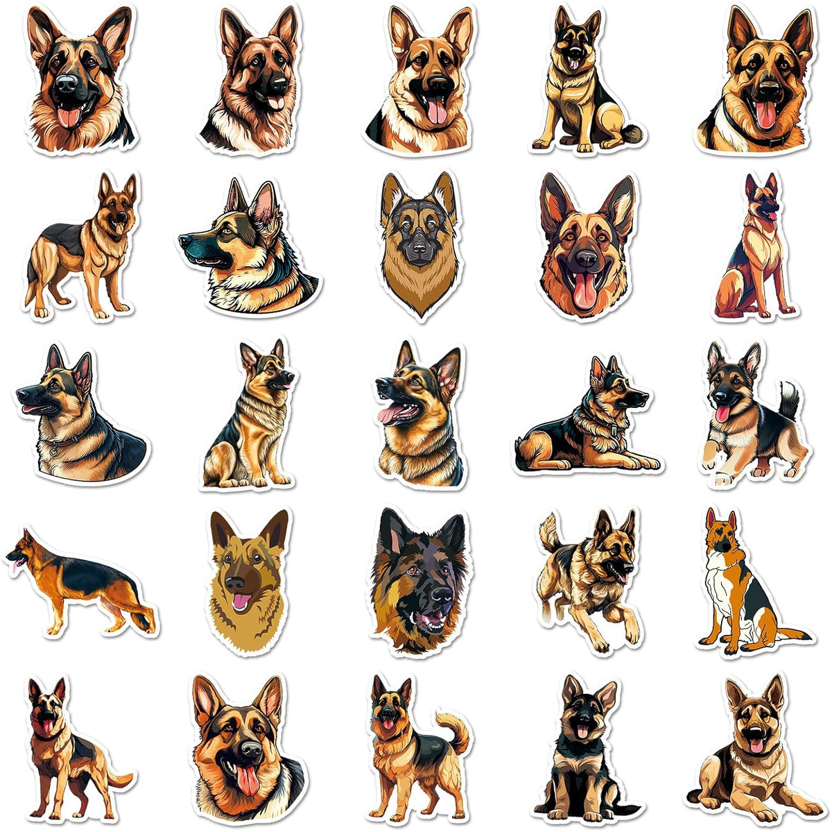German Shepherd Dog Stickers for Kids Teens Adults,  50 PCS Cute Pets Dogs Vinyl Stickers for Water Bottles, Cartoon German Shepherd Dog Decorative Laptops Cups Journal Decals