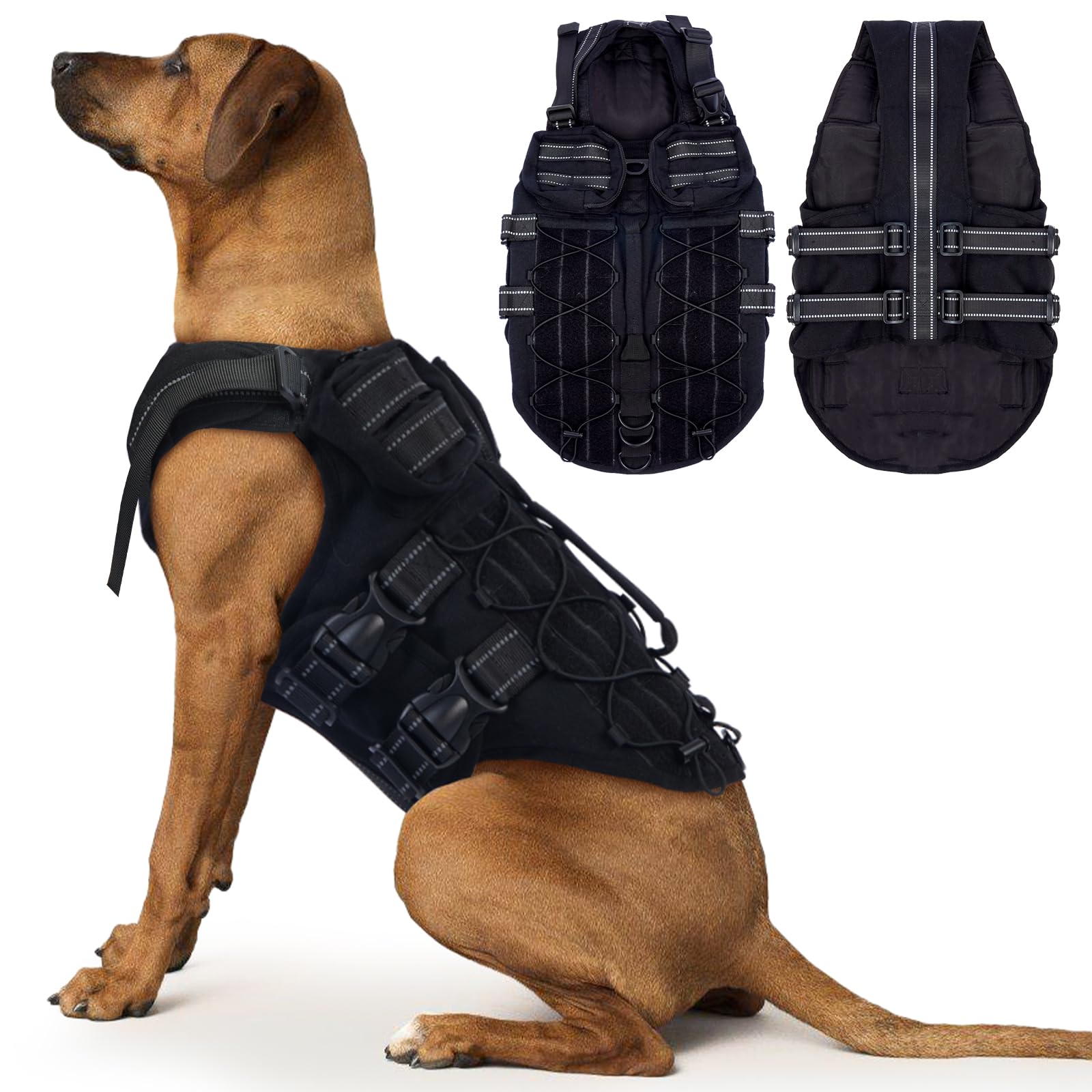 Tactical Dog Harness with Storage Pouches – Black